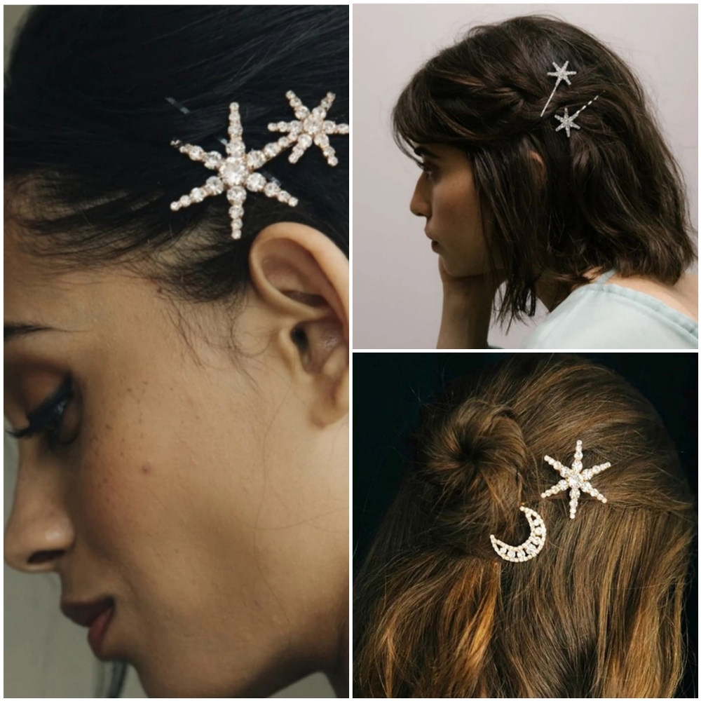 ❤IN STOCK❤ 7 pc Star/Moon Rhinestone Hair Barrette